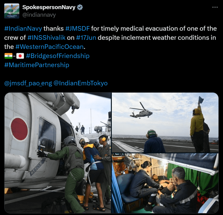 Indian Navy thanks JMSDF for timely medical evacuation Image